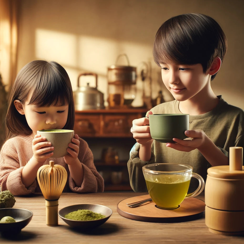 Kinder trinken Matcha